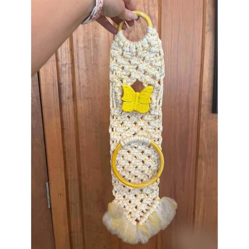 Vintage Macrame Butterfly towel holder 1970s retro boho hippie